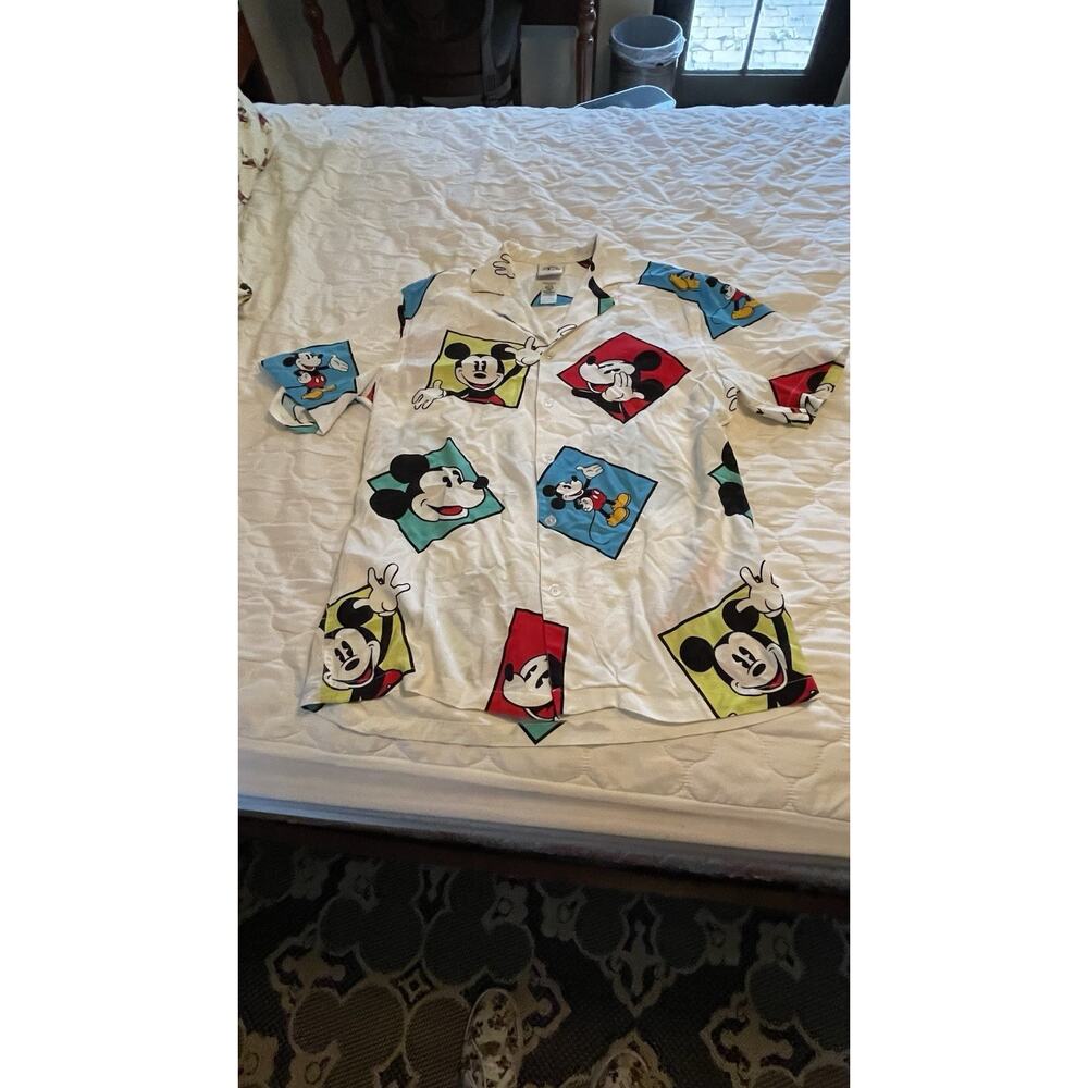 Modern Disney Mickey Mouse Pop Art Button-Up Shirt - Color Block Faces Medium